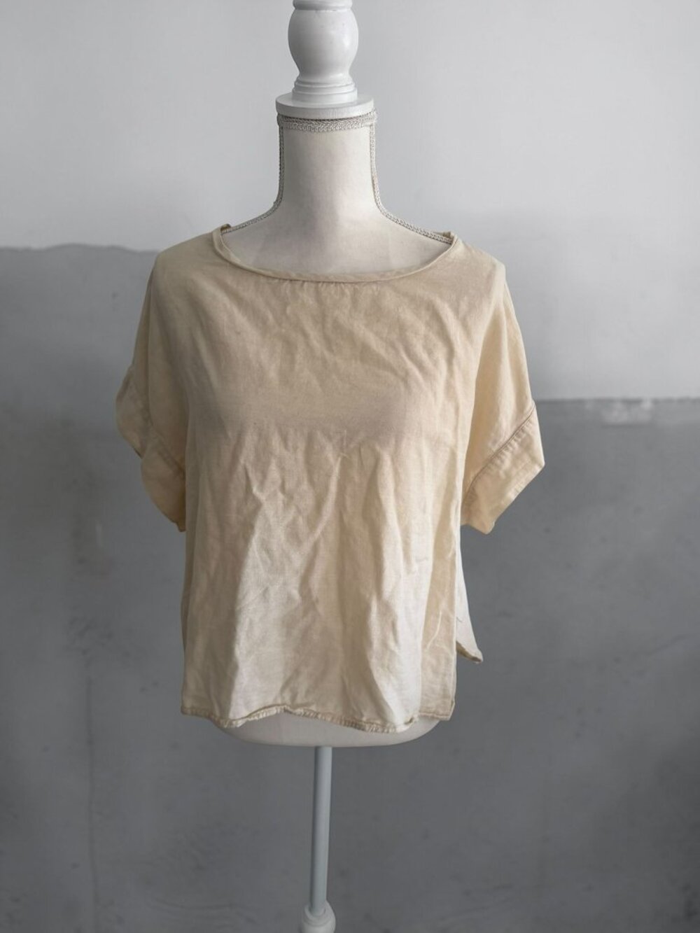 JUNGLE FOLK Cream Linen Short Sleeve Top Size M/L
